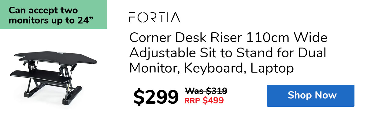 Corner Desk Riser 110cm Wide Adjustable Sit to Stand for Dual Monitor, Keyboard, Laptop