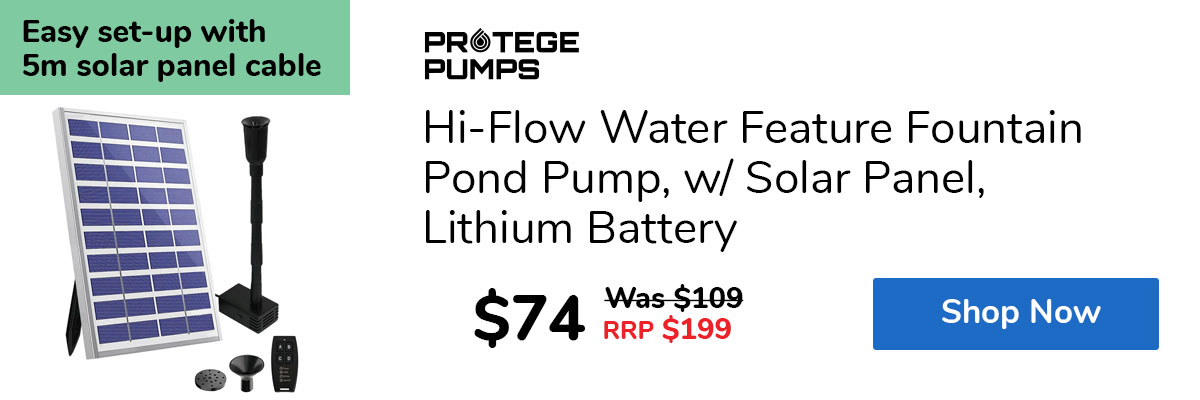 Hi-Flow Water Feature Fountain Pond Pump, w/ Solar Panel, Lithium Battery