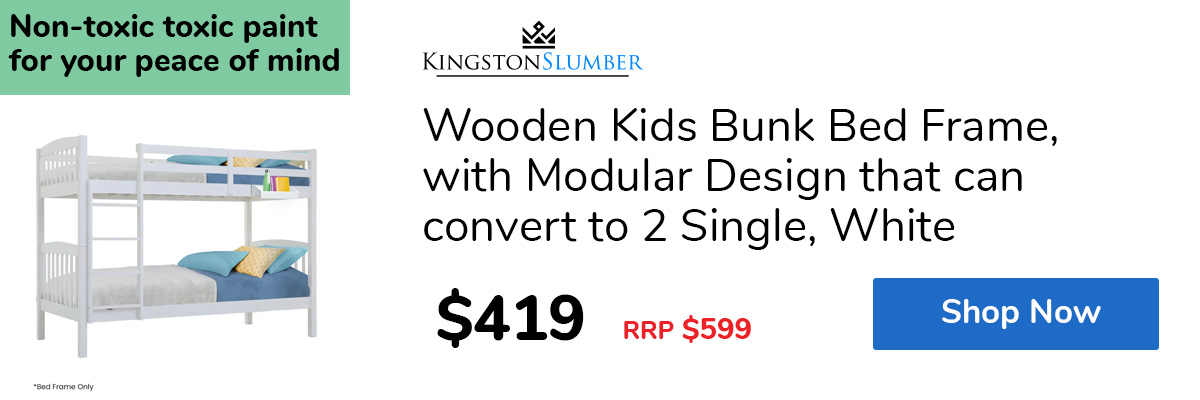 Wooden Kids Bunk Bed Frame, with Modular Design that can convert to 2 Single, White