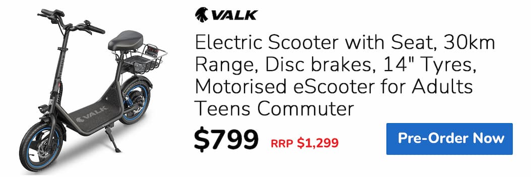 PRE-ORDER VALK Electric Scooter with Seat, 30km Range, Disc brakes, 14" Tyres, Motorised eScooter for Adults Teens Commuter