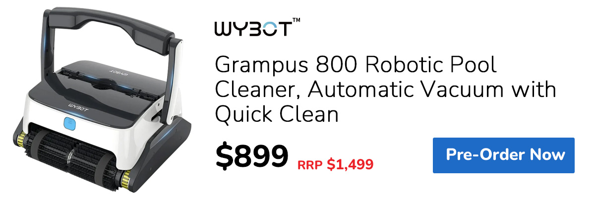 PRE-ORDER WYBOT Grampus 800 Robotic Pool Cleaner, Automatic Vacuum with Quick Clean, Wall Climbing Capability, Powerful Triple Motors, Large Filter Baskets, Ideal for Large In-Ground Pools