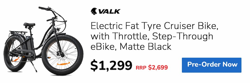 PRE-ORDER VALK Electric Fat Tyre Cruiser Bike, with Throttle, Step-Through eBike, Matte Black