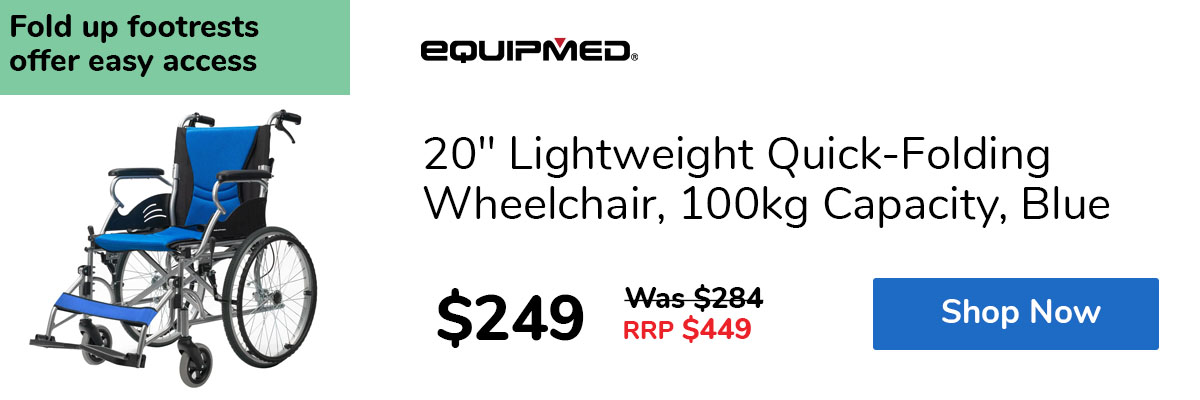 20" Lightweight Quick-Folding Wheelchair, 100kg Capacity, Blue