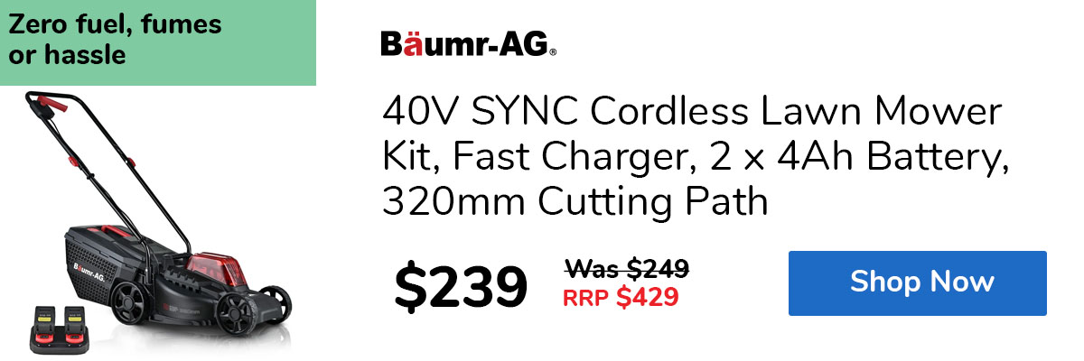 40V SYNC Cordless Lawn Mower Kit, Fast Charger, 2 x 4Ah Battery, 320mm Cutting Path