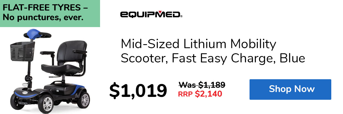 Mid-Sized Lithium Mobility Scooter, Fast Easy Charge, Blue
