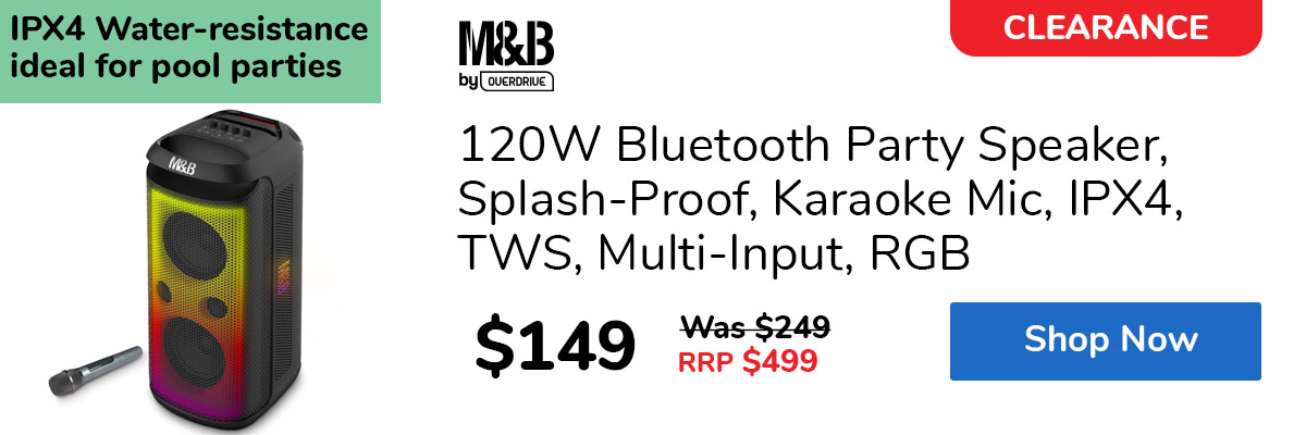 120W Bluetooth Party Speaker, Splash-Proof, Karaoke Mic, IPX4, TWS, Multi-Input, RGB