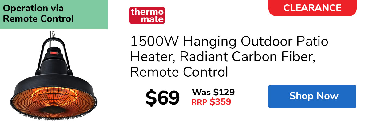 1500W Hanging Outdoor Patio Heater, Radiant Carbon Fiber, Remote Control