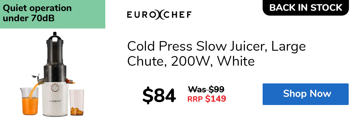 Cold Press Slow Juicer, Large Chute, 200W, White
