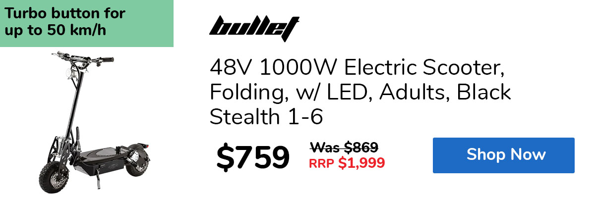 48V 1000W Electric Scooter, Folding, w/ LED, Adults, Black Stealth 1-6