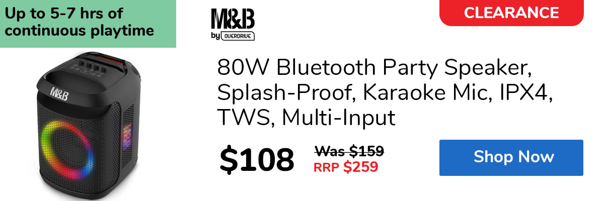 80W Bluetooth Party Speaker, Splash-Proof, Karaoke Mic, IPX4, TWS, Multi-Input