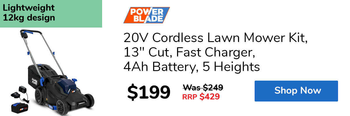 20V Cordless Lawn Mower Kit, 13" Cut, Fast Charger, 4Ah Battery, 5 Heights