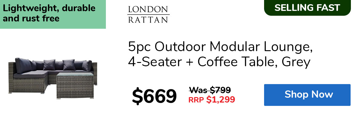 5pc Outdoor Modular Lounge, 4-Seater + Coffee Table, Grey