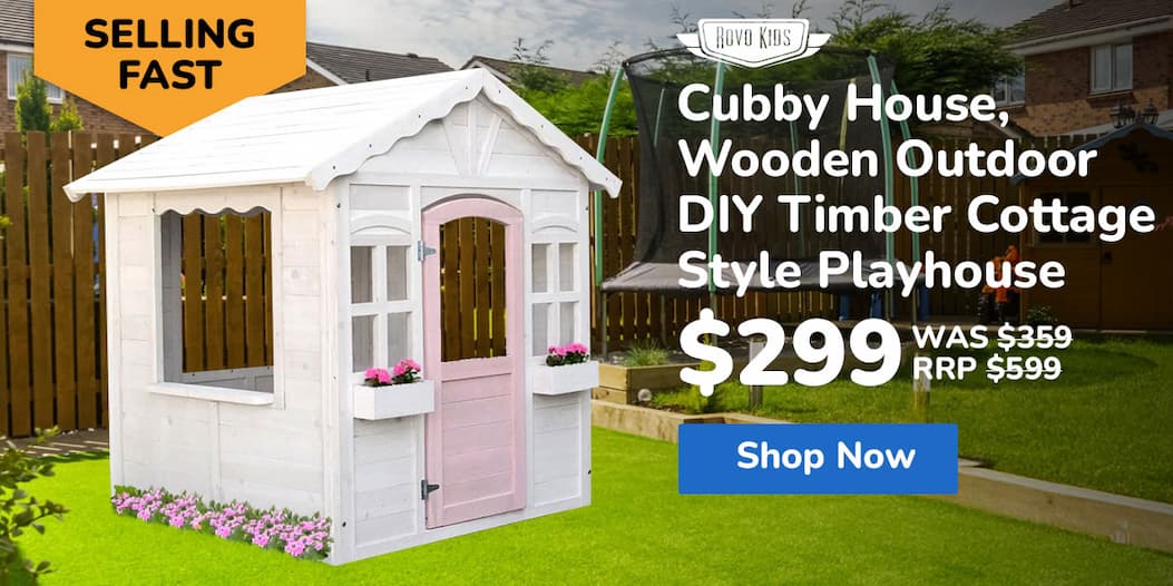 ROVO KIDS Cubby House, Wooden Outdoor DIY Timber Cottage Style Playhouse, for Children