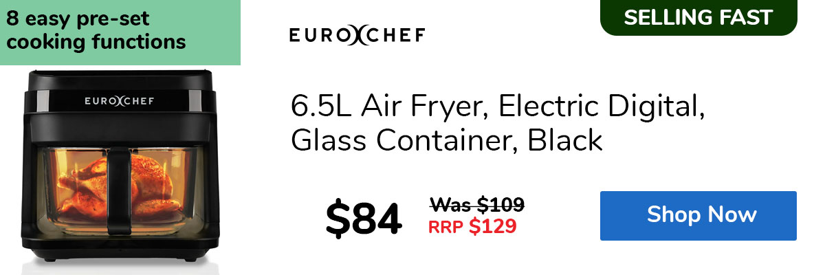 6.5L Air Fryer, Electric Digital, Glass Container, Black