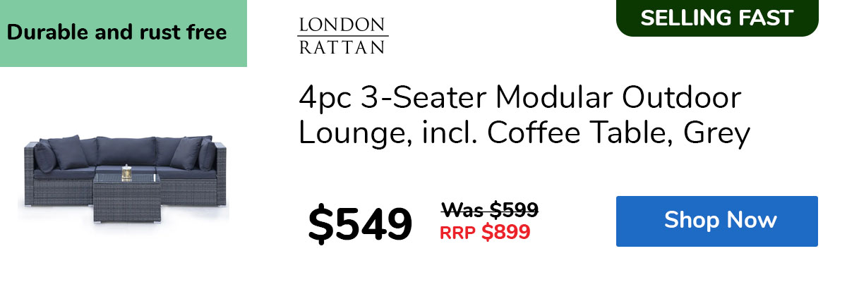 4pc 3-Seater Modular Outdoor Lounge, incl. Coffee Table, Grey