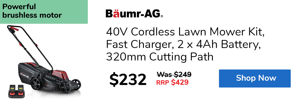 40V Cordless Lawn Mower Kit, Fast Charger, 2 x 4Ah Battery, 320mm Cutting Path