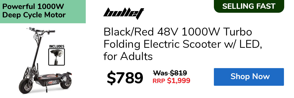 Black/Red 48V 1000W Turbo Folding Electric Scooter w/ LED, for Adults
