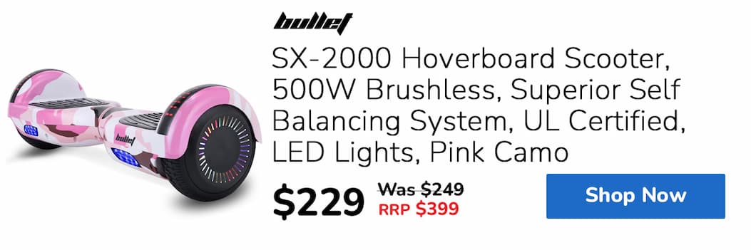 BULLET SX-2000 Hoverboard Scooter, 500W Brushless, Superior Self Balancing System, UL Certified, LED Lights, Pink Camo