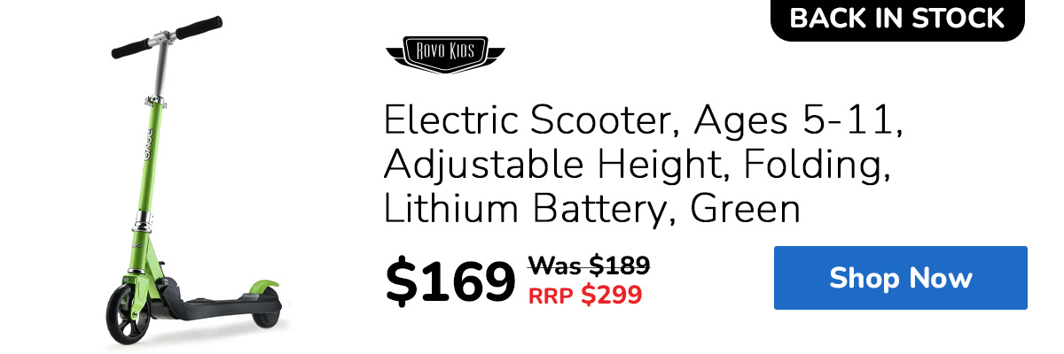 ROVO KIDS Electric Scooter, Ages 5-11, Adjustable Height, Folding, Lithium Battery, Green
