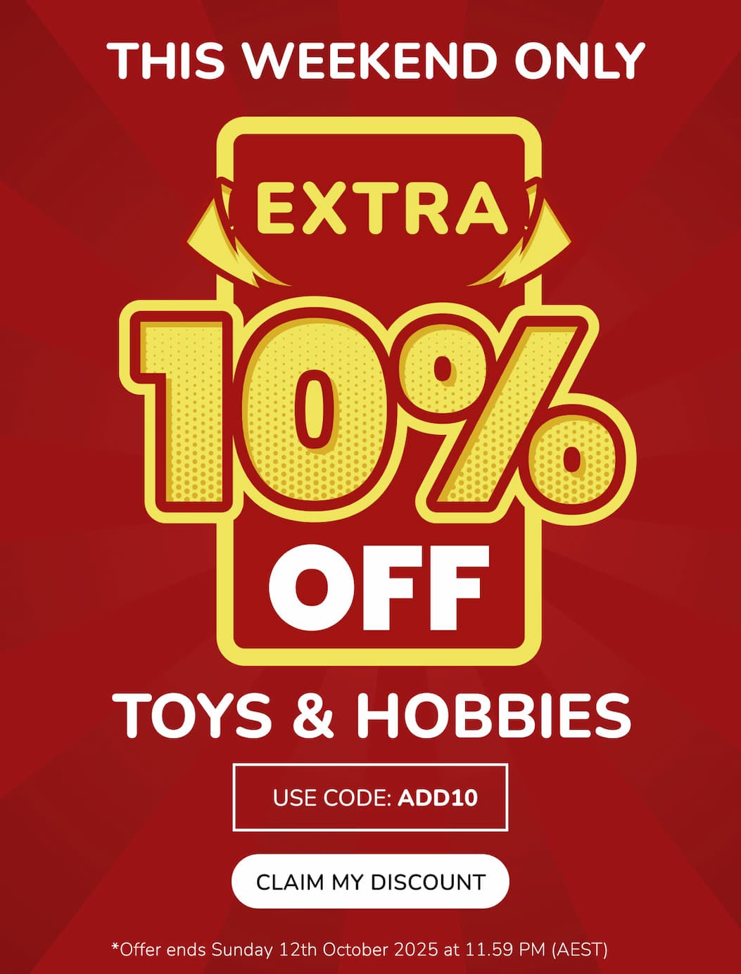 Extra 10% off Toys & Hobbies Use Code: ADD10