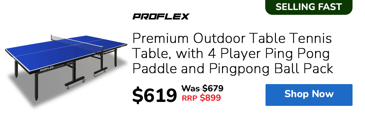 PROFLEX Premium Outdoor Table Tennis Table, with 4 Player Ping Pong Paddle and Pingpong Ball Pack