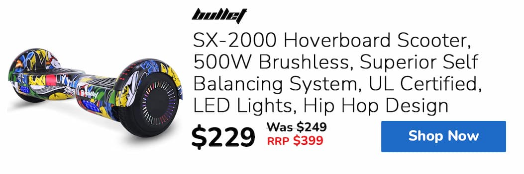 BULLET SX-2000 Hoverboard Scooter, 500W Brushless, Superior Self Balancing System, UL Certified, LED Lights, Hip Hop Design