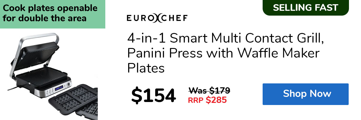 4-in-1 Smart Multi Contact Grill, Panini Press with Waffle Maker Plates