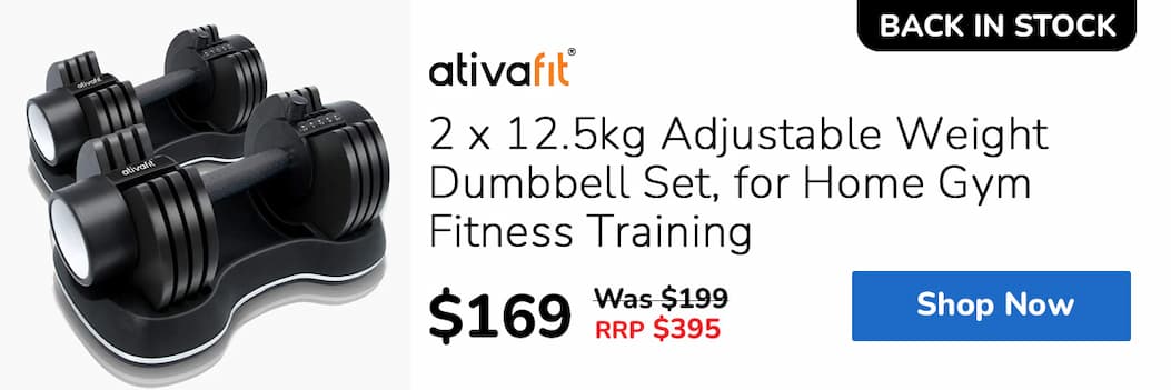 ATIVAFIT 2 x 12.5kg Adjustable Weight Dumbbell Set, for Home Gym Fitness Training