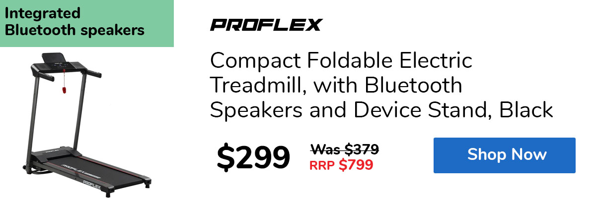 Compact Foldable Electric Treadmill, with Bluetooth Speakers and Device Stand, Black & Grey