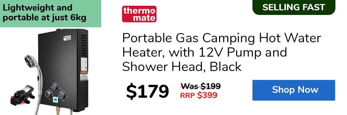 Portable Gas Camping Hot Water Heater, with 12V Pump and Shower Head, Black