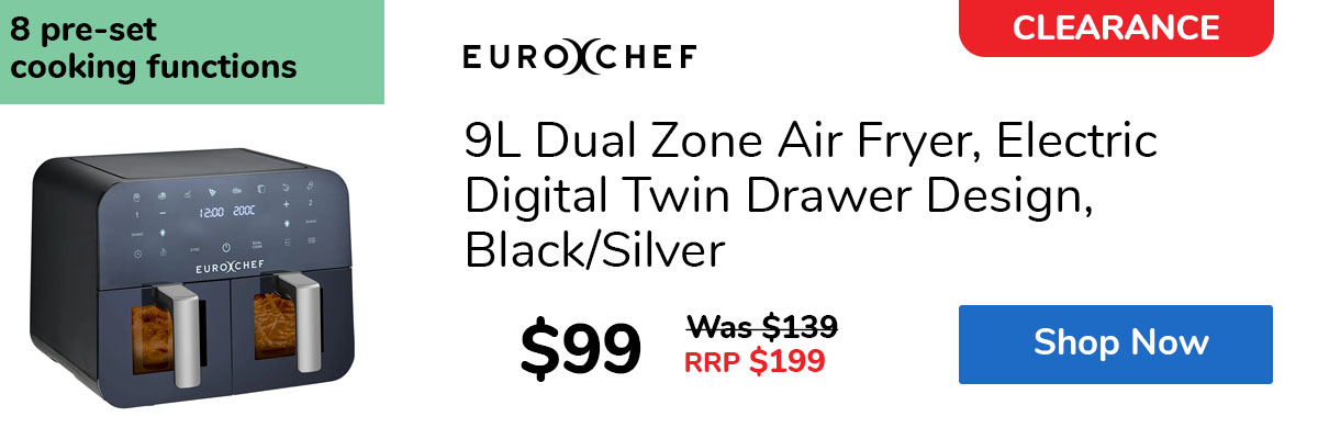 9L Dual Zone Air Fryer, Electric Digital Twin Drawer Design, Black/Silver