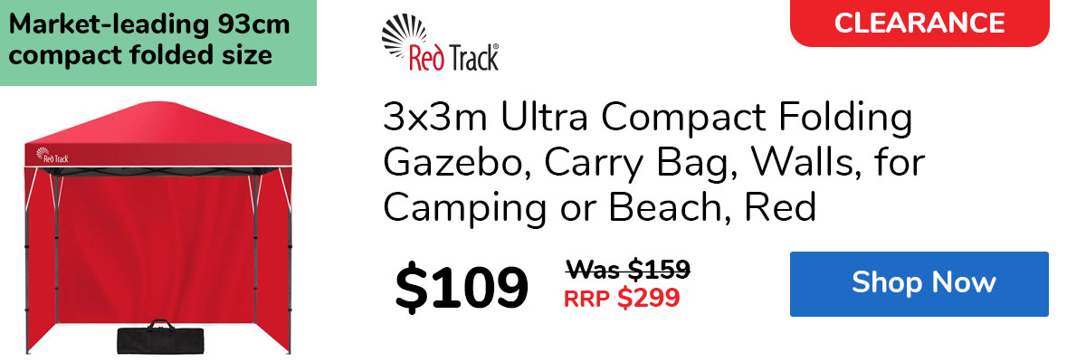 3x3m Ultra Compact Folding Gazebo, Carry Bag, Walls, for Camping or Beach, Red