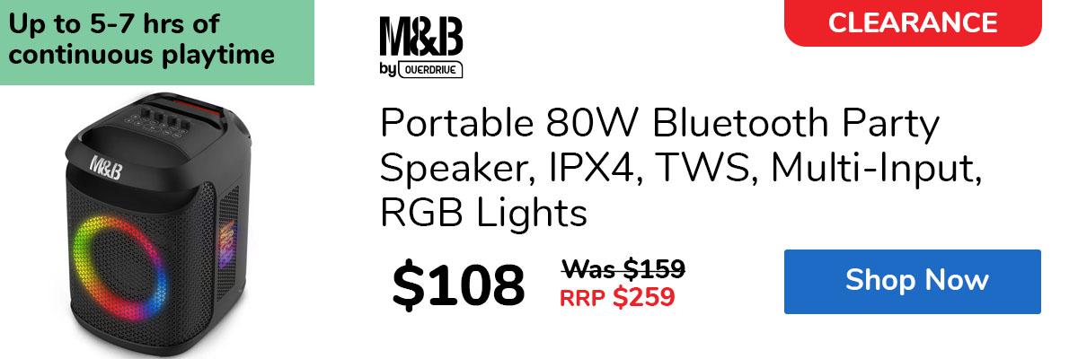 Portable 80W Bluetooth Party Speaker, IPX4, TWS, Multi-Input, RGB Lights