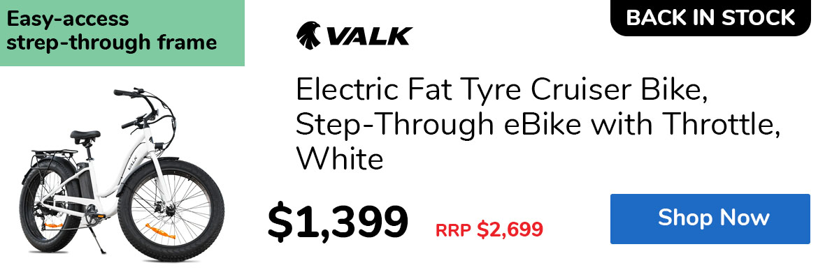 Electric Fat Tyre Cruiser Bike, Step-Through eBike with Throttle, White