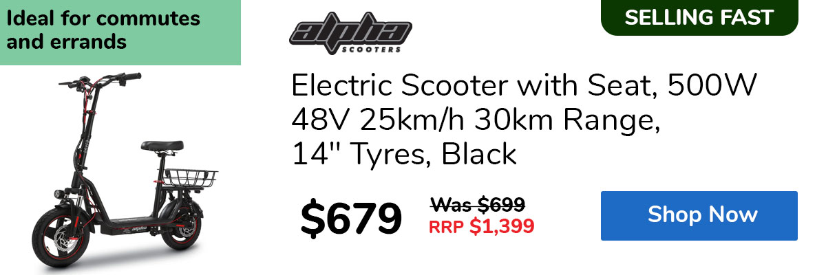 Electric Scooter with Seat, 500W 48V 25km/h 30km Range, 14" Tyres, Black