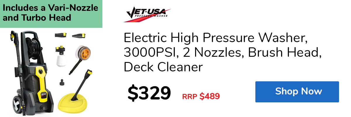 Electric High Pressure Washer, 3000PSI, 2 Nozzles, Brush Head, Deck Cleaner