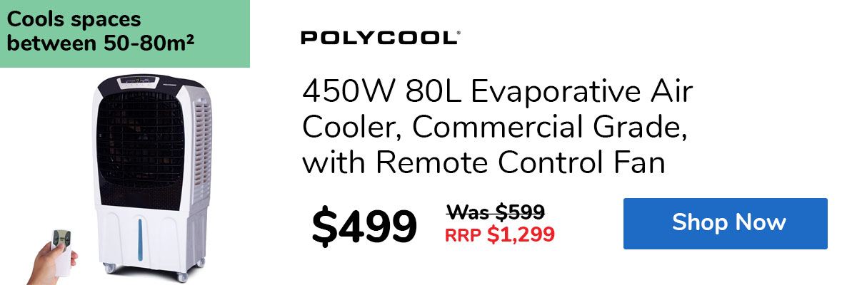 450W 80L Evaporative Air Cooler, Commercial Grade, with Remote Control Fan