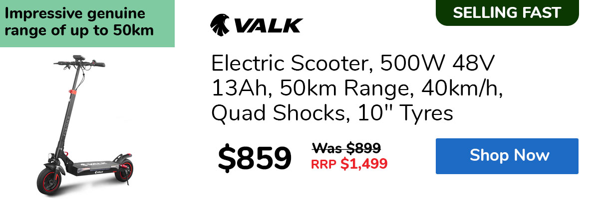 Electric Scooter, 500W 48V 13Ah, 50km Range, 40km/h, Quad Shocks, 10" Tyres