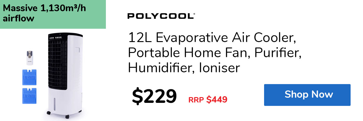 12L Evaporative Air Cooler, Portable Home Fan, Purifier, Humidifier, Ioniser