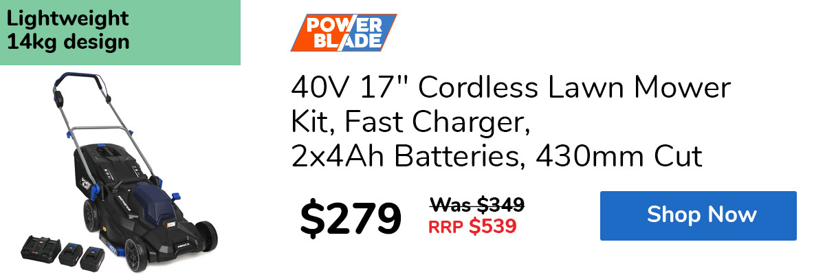 40V 17" Cordless Lawn Mower Kit, Fast Charger, 2x4Ah Batteries, 430mm Cut