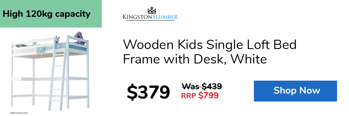 Wooden Kids Single Loft Bed Frame with Desk, White