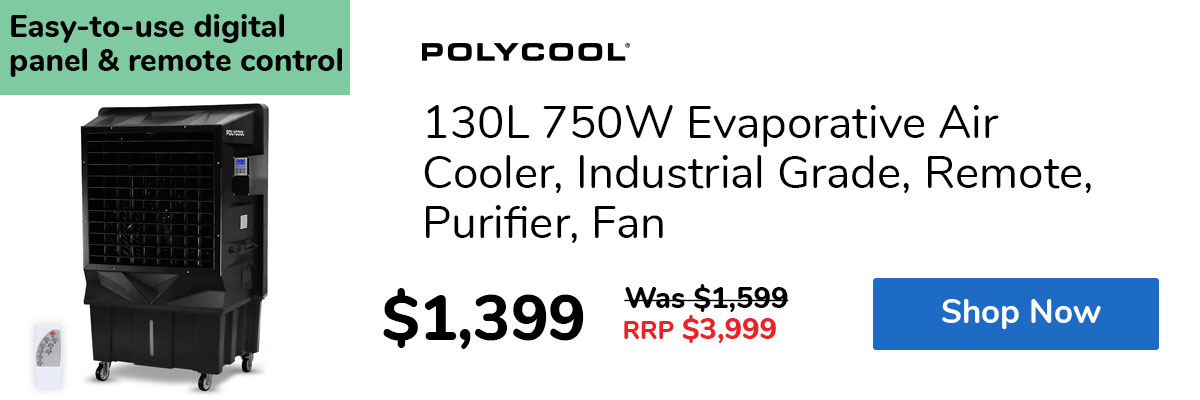 130L 750W Evaporative Air Cooler, Industrial Grade, Remote, Purifier, Fan