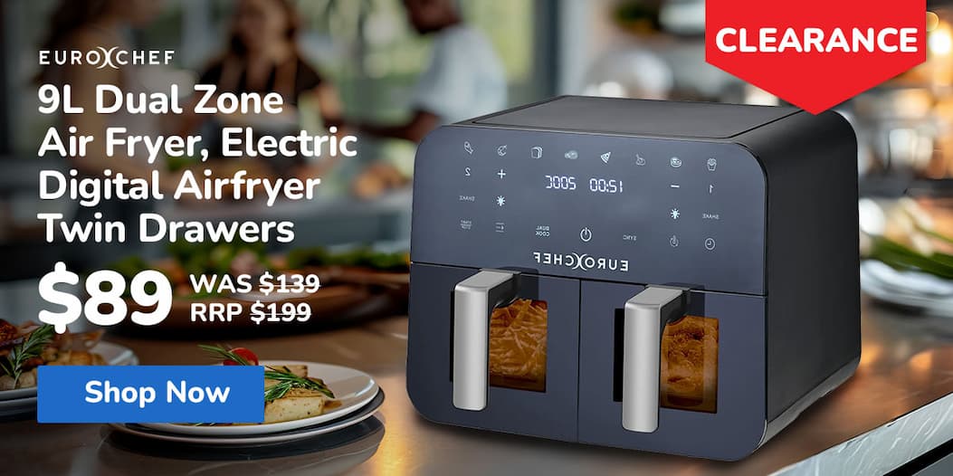 EUROCHEF 9L Dual Zone Air Fryer, Electric Digital Airfryer Twin Drawers, Black/Silver