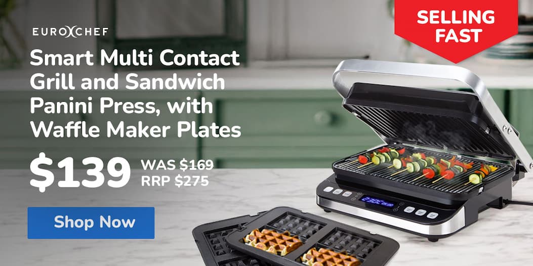 EUROCHEF Smart Multi Contact Grill and Sandwich Panini Press, with Waffle Maker Plates