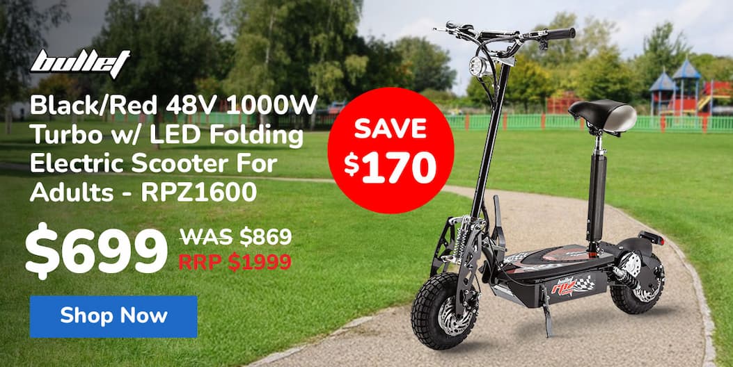 BULLET Black/Red 48V 1000W Turbo w/ LED Folding Electric Scooter For Adults - RPZ1600
