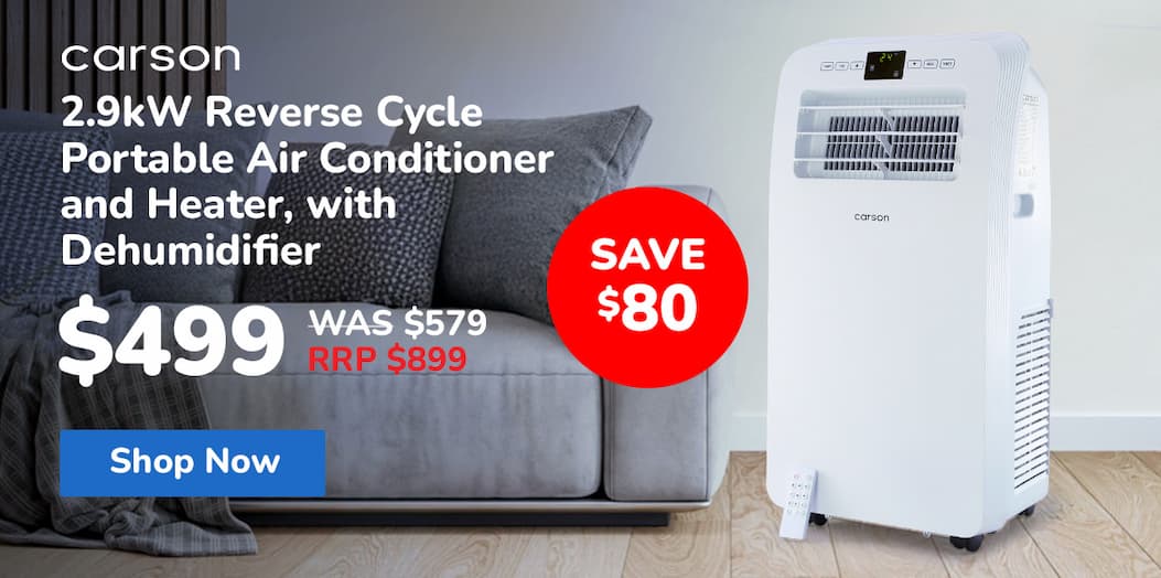CARSON 2.9kW Reverse Cycle Portable Air Conditioner and Heater, with Dehumidifier, Cooling and Heating AC
