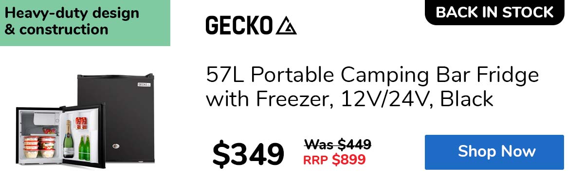 57L Portable Camping Bar Fridge with Freezer, 12V/24V, Black