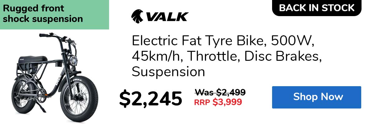 Electric Fat Tyre Bike, 500W, 45km/h, Throttle, Disc Brakes, Suspension