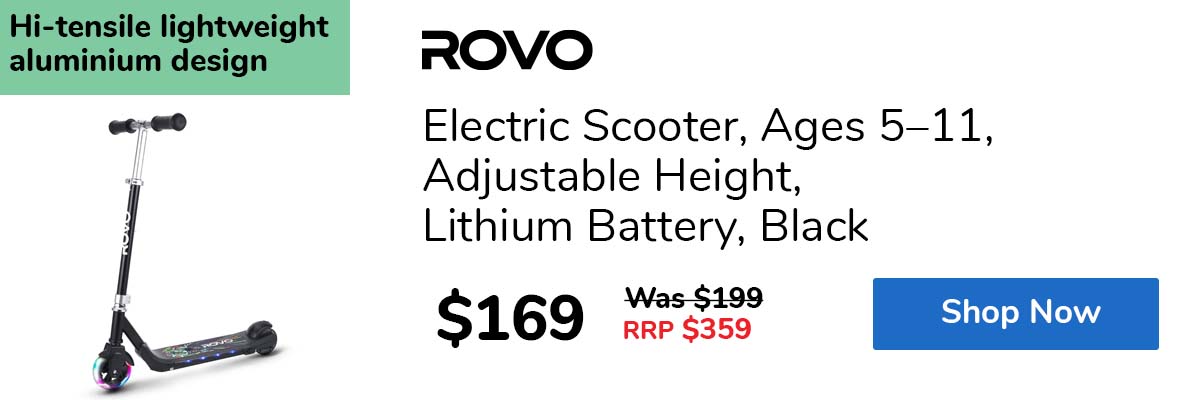 Electric Scooter, Ages 5–11, Adjustable Height, Lithium Battery, Black