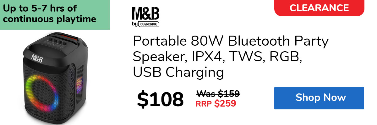 Portable 80W Bluetooth Party Speaker, IPX4, TWS, RGB, USB Charging